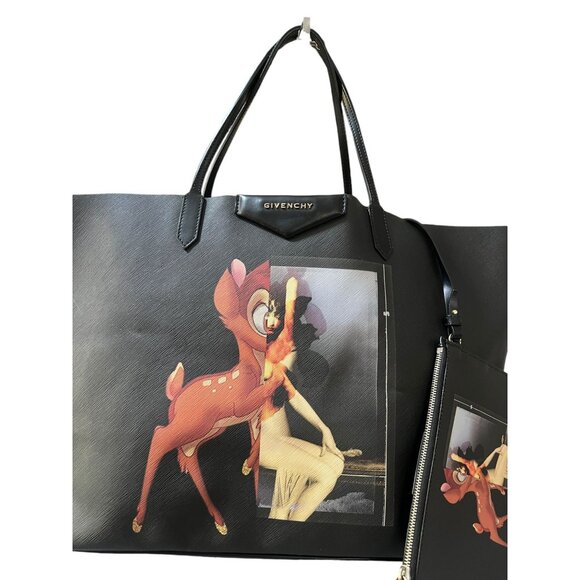 Givenchy Bambi Disney Textured Coated Canvas X-Large Antigona Tote Black Purse H - Picture 7 of 16